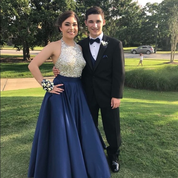Navy & Silver Prom Dress - Picture 4 of 7